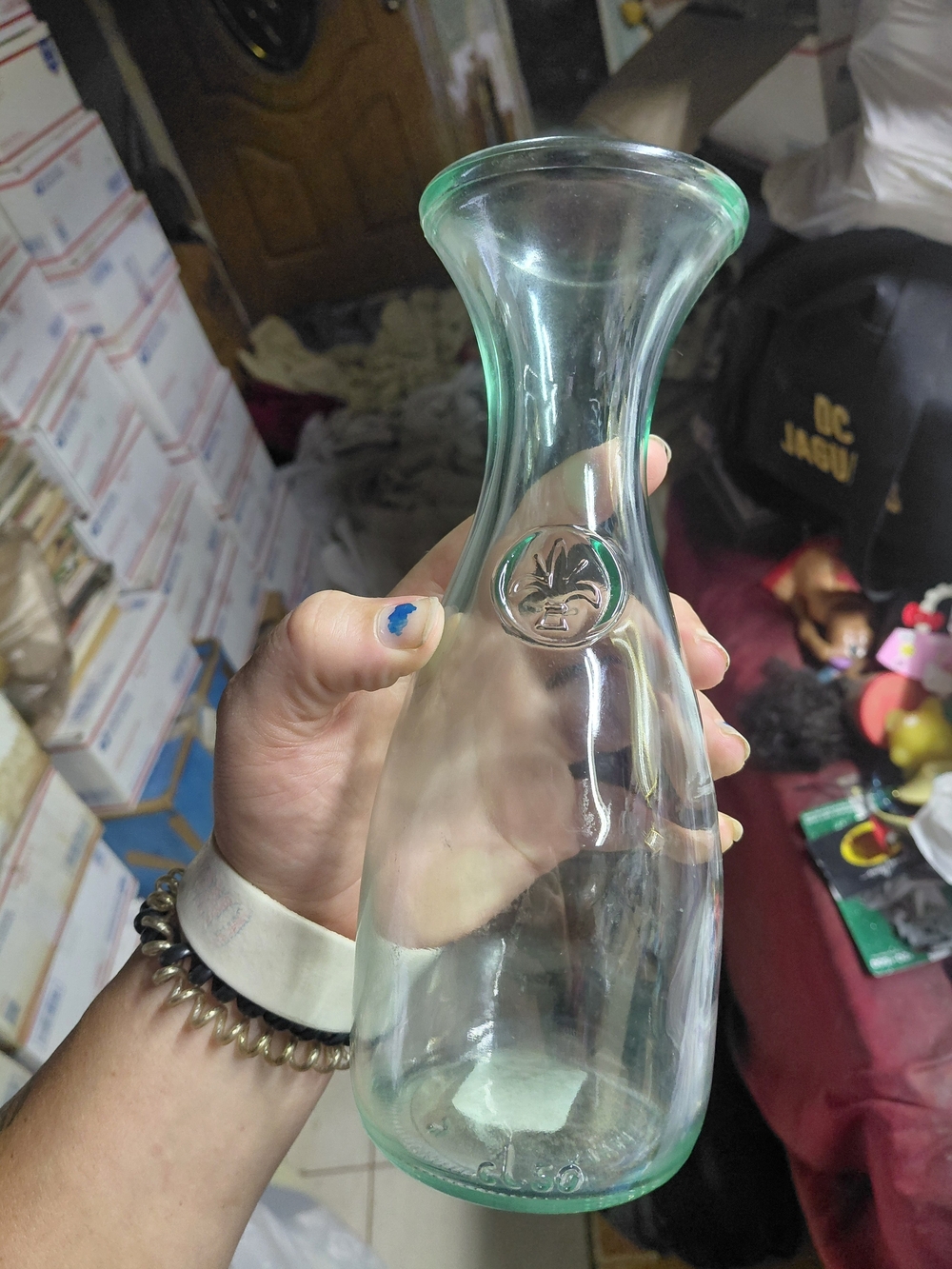 Vetreria Etrusca Green Glass Fleur De Lis Wine Carafe Decanter 1000 ml 11" Vase